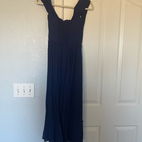 Reformation off-the-shoulder Violet Dress in navy blue. - Picture 2 of 4